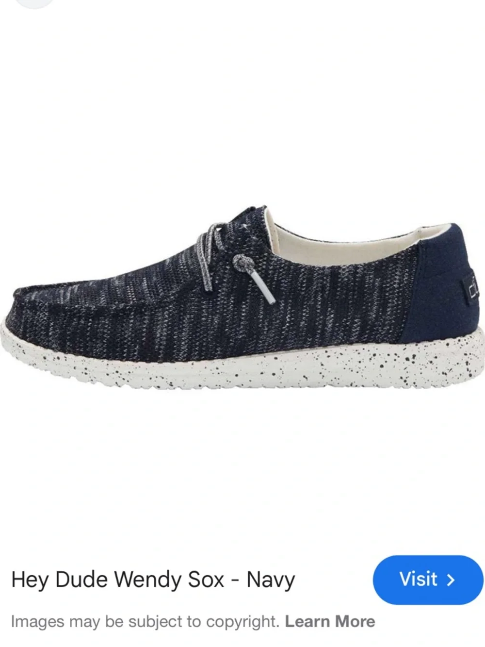 Hey Dude Wendy Sox Slip-Ons — Navy Knit with Speckled White Sole - Women’s 10 - Picture 14 of 14